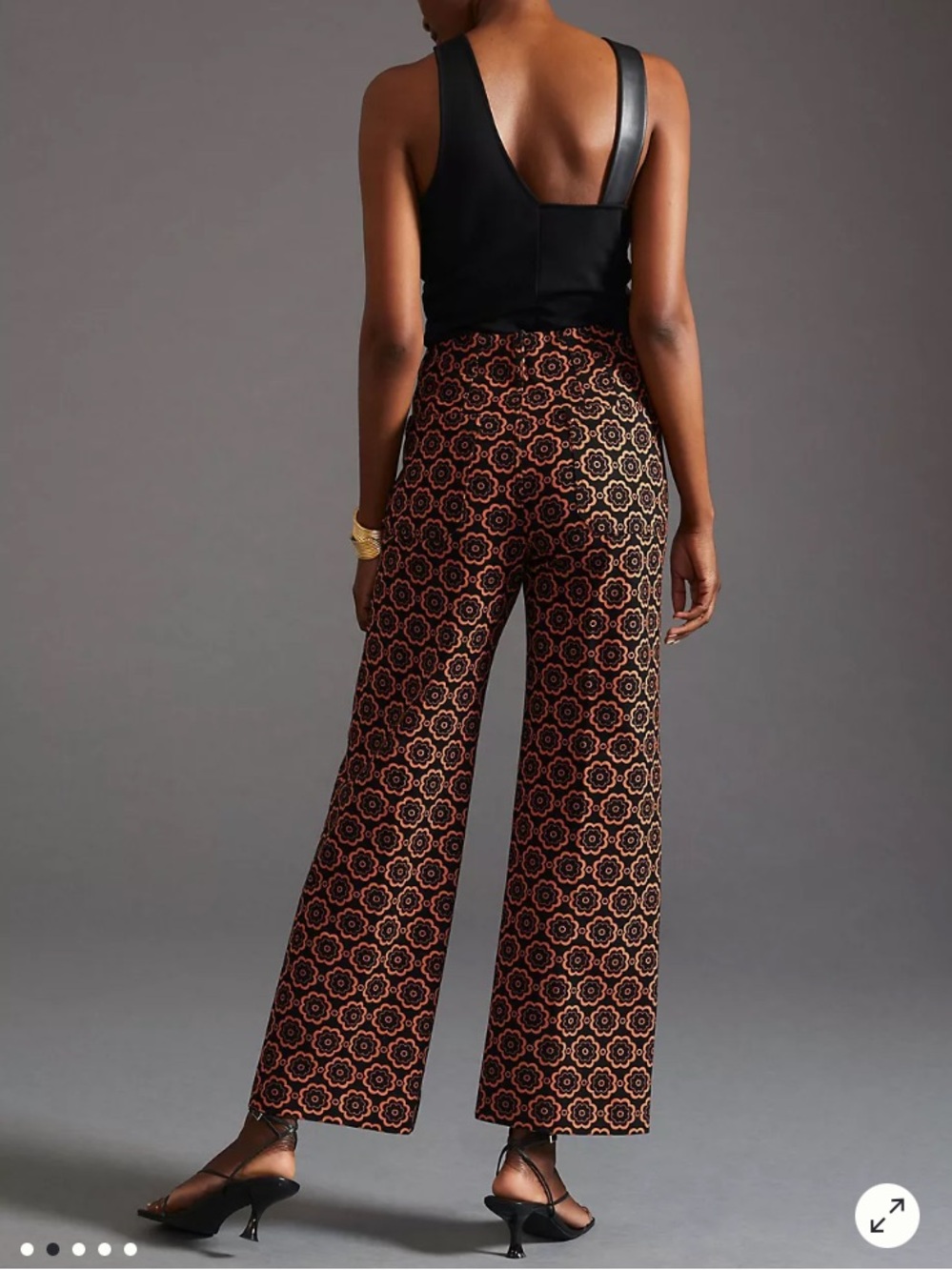 Anthropologie Maeve The Colette Wide-Leg Ponte Pants Black Orange MedallionSz 26 - Picture 3 of 16